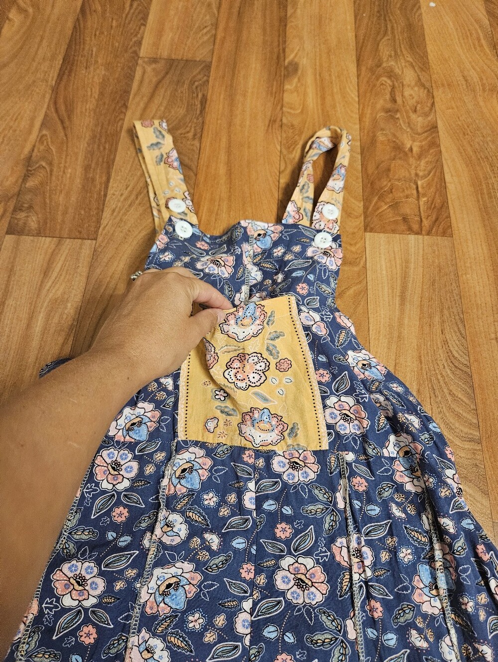 Yak & Yeti Women’s Floral Print Wide-Leg Jumpsuit - Blue & Yellow- With Pockets - Picture 4 of 6